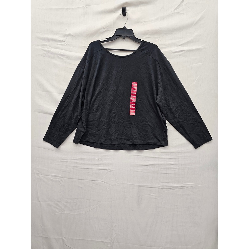 Member's‎ Mark Womens Long Sleeve Active Tee Black Cotton Blend Workout Size XL